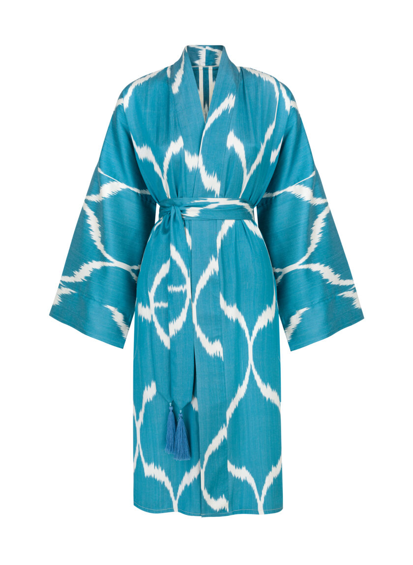 Kimono aus seide , handgewebte Ikat , farbe Blau