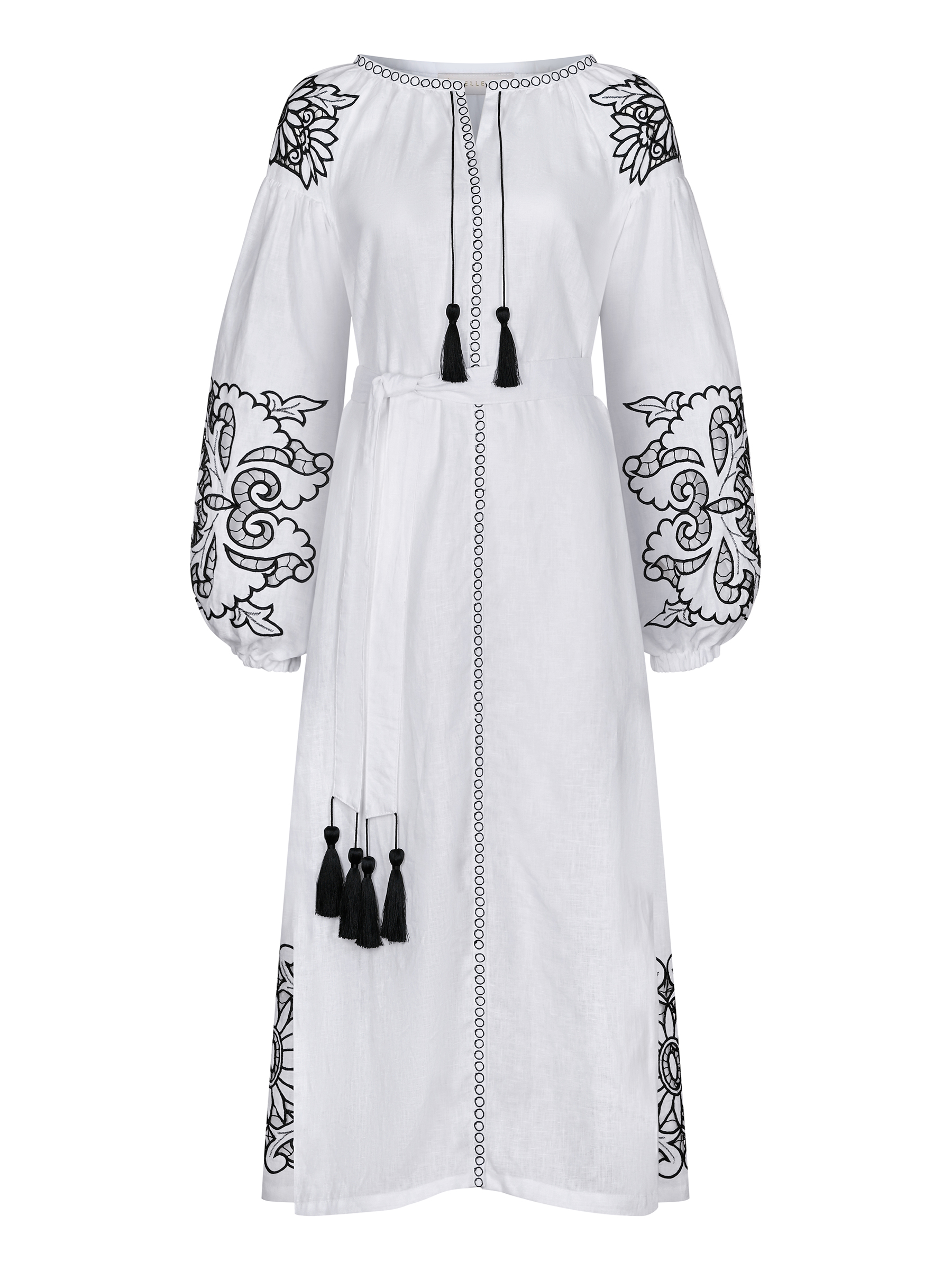 weises leinen kleid bestickt